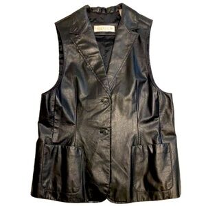 Valerie Stevens Black Genuine Leather Vest Womens Size L
